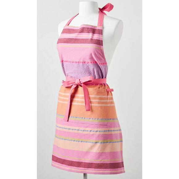 NWT: Anthropologie - Rayas - Textured, Pink, Striped, Cotton Apron - one size - Picture 1 of 7